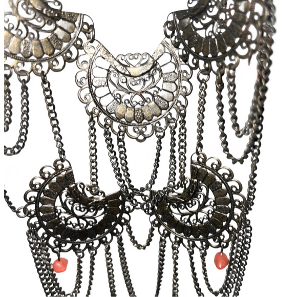 Vintage Boho chic Antique Gold Bib Statement Necklace - Picture 4 of 7